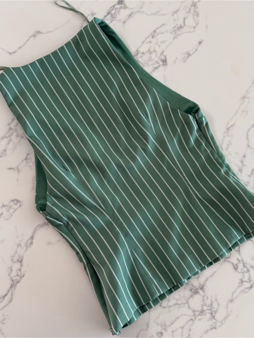 Zara Striped Low Cut Sleeveless Vest Top - Green / White - Size Medium - Picture 6 of 12